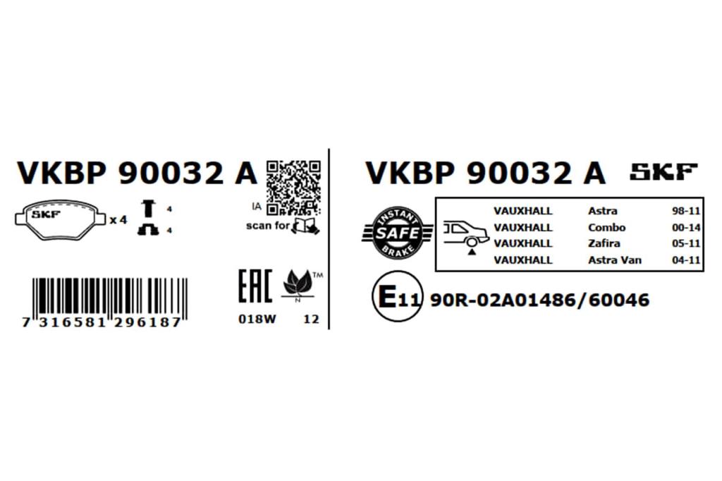 Jogo de 4 pastilhas de travão SKF ref. VKBP 90032 A